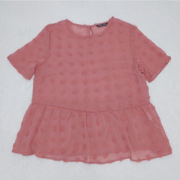 NWOT SHEIN Pink swiss dot sheer flowy peplum boho festival top - Picture 3 of 10